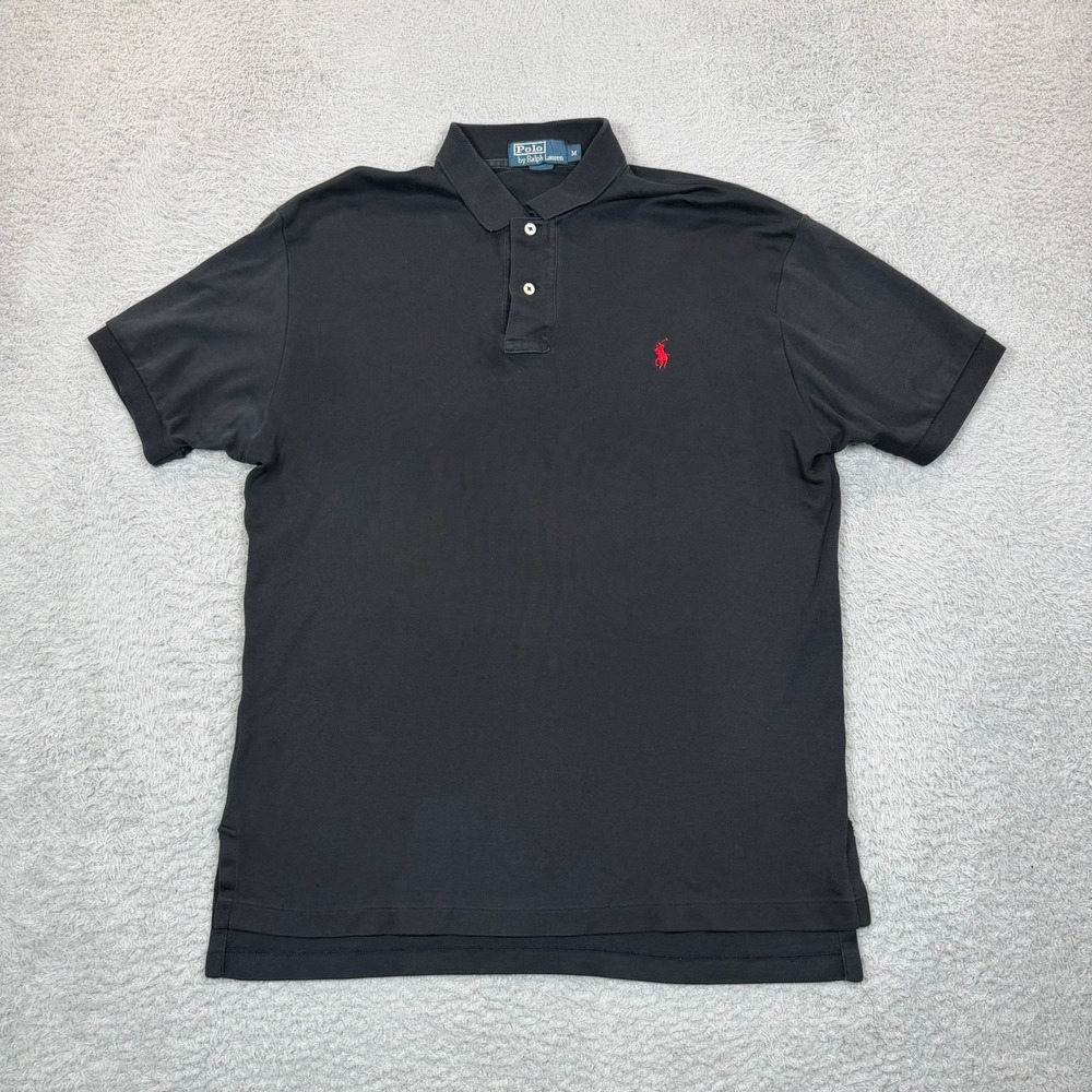 Vintage Polo Ralph Lauren Mens Short Sleeve Polo Shirt Black Red Pony Size M